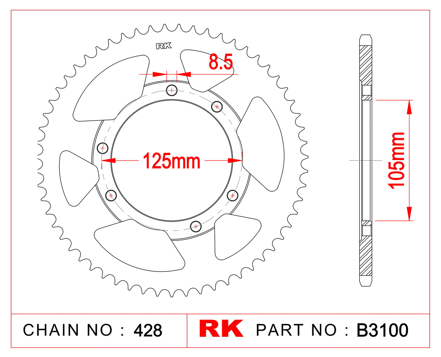 Sprocket Rear RK B3100-62 Supersprox 1134-62 JTR1135 428 pitch