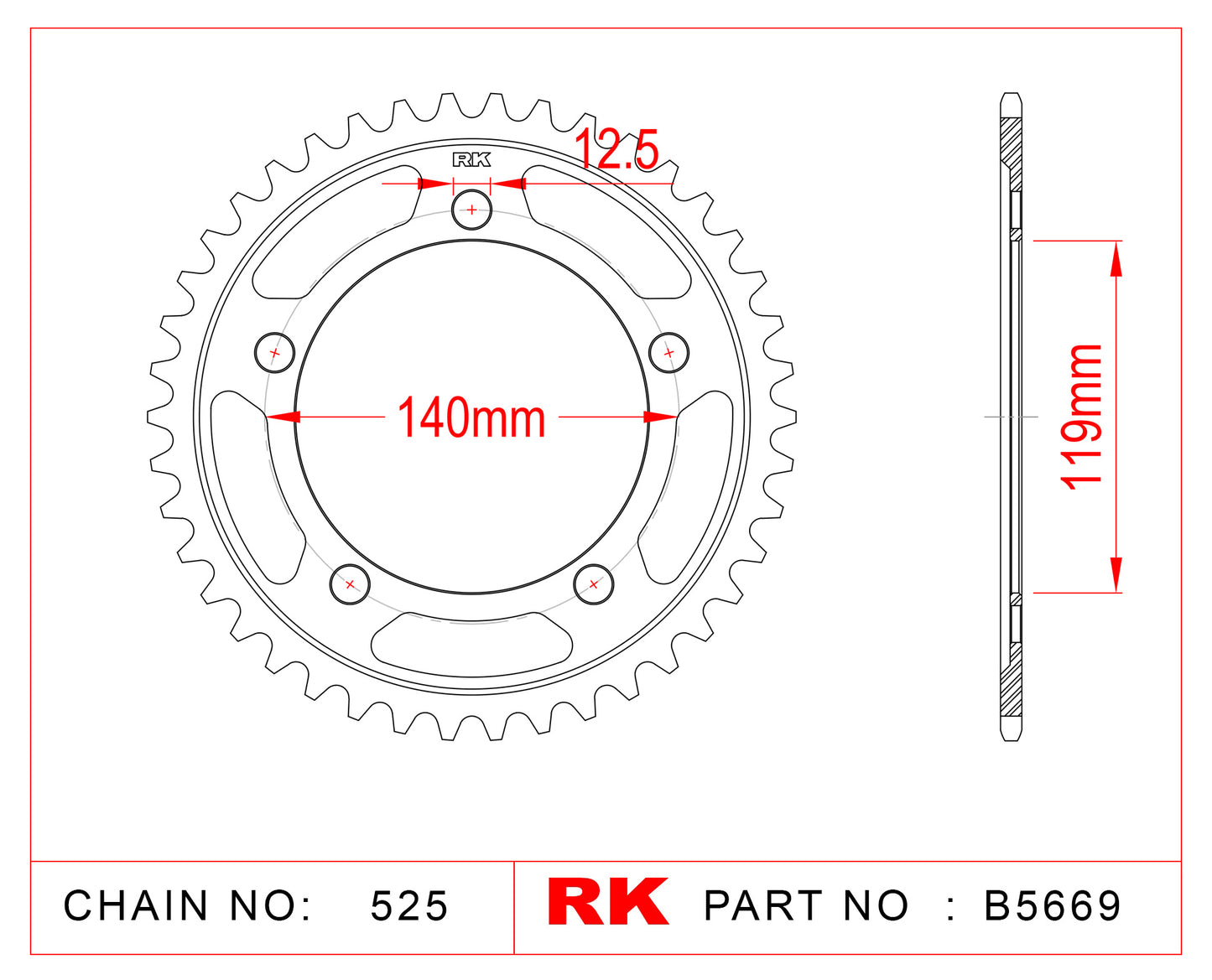 Sprocket Rear RK B5669-45 JTR 10-45