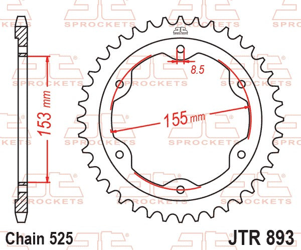 JT Rear Sprocket JTR893.38ZBK - Black Zinc