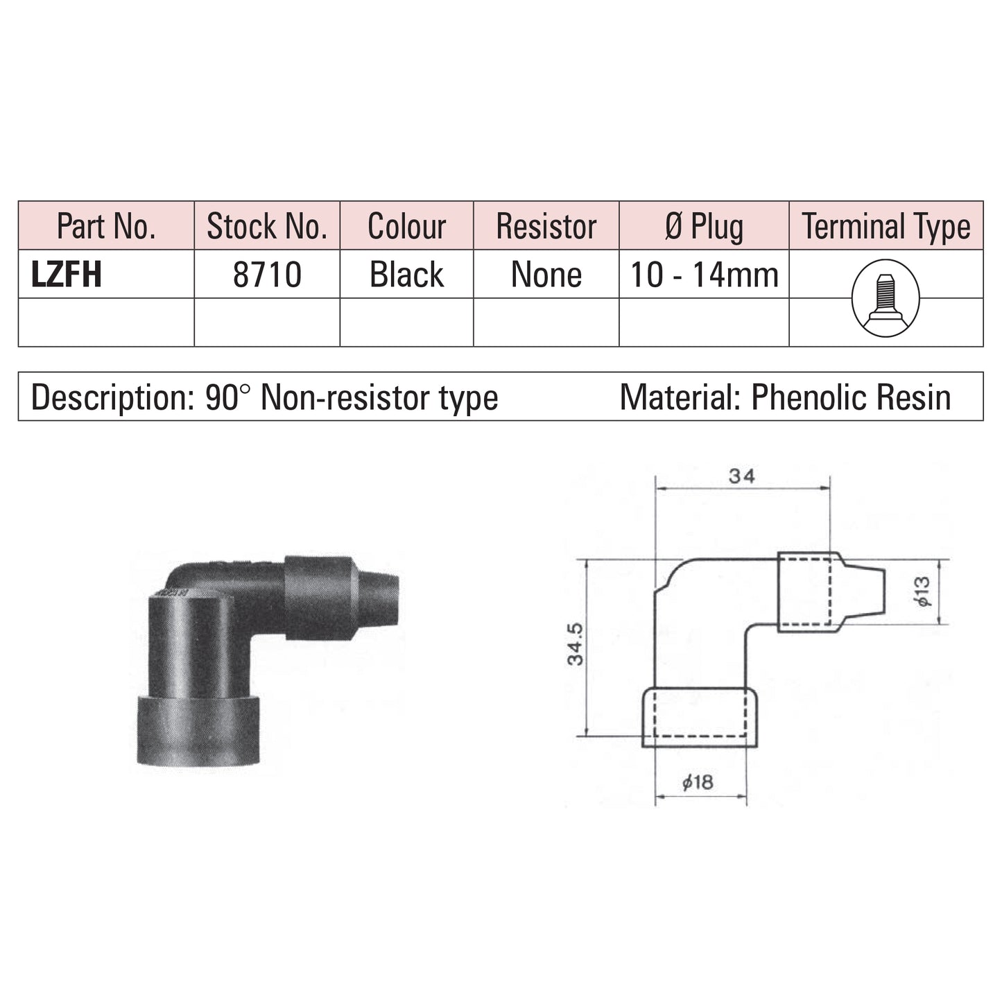 NGK Spark Plug Cap LZFH (8710) - Black