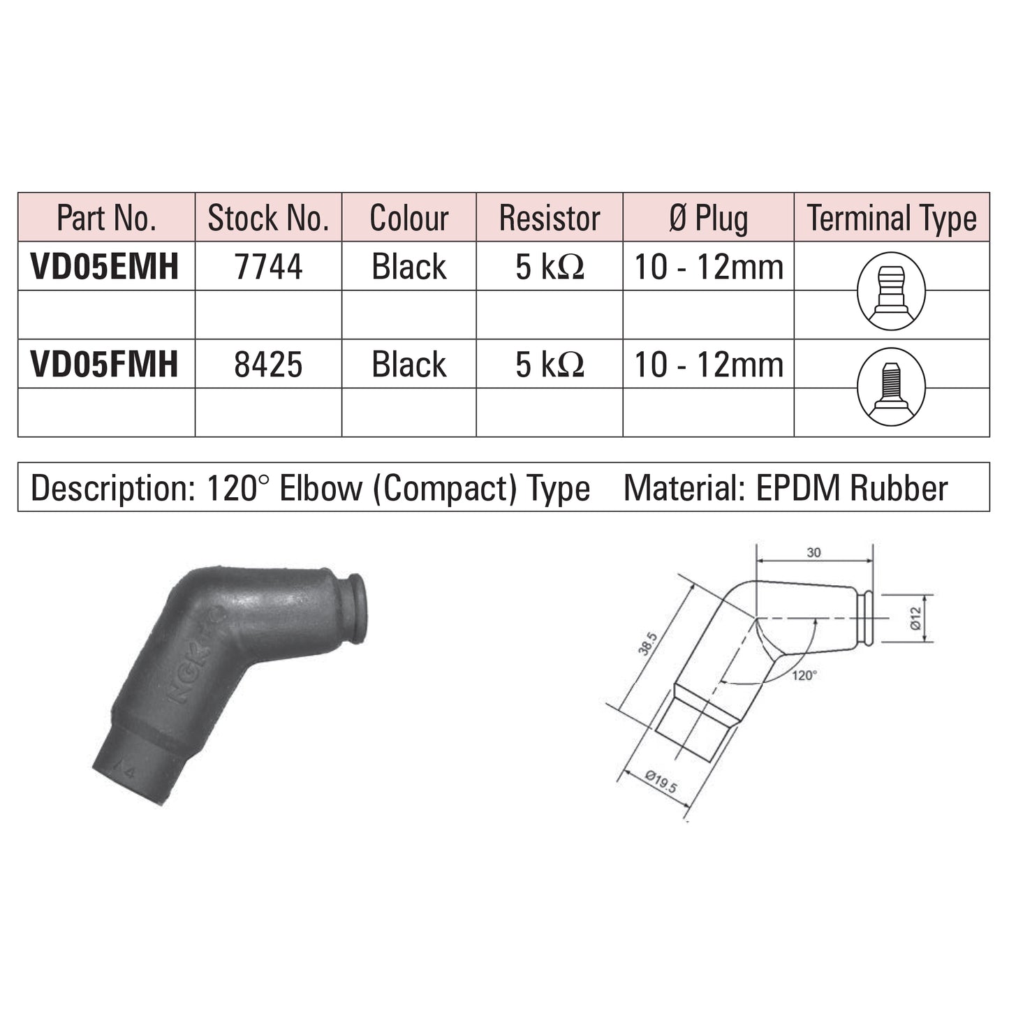 NGK Spark Plug Cap VD05FMH (8425) - Black