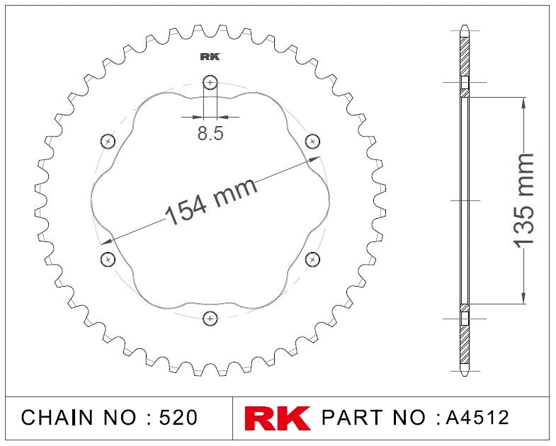 Sprocket Rear RK-A4512-39HA0 JTA762 520 Pitch Alloy needs E0036 adaptor