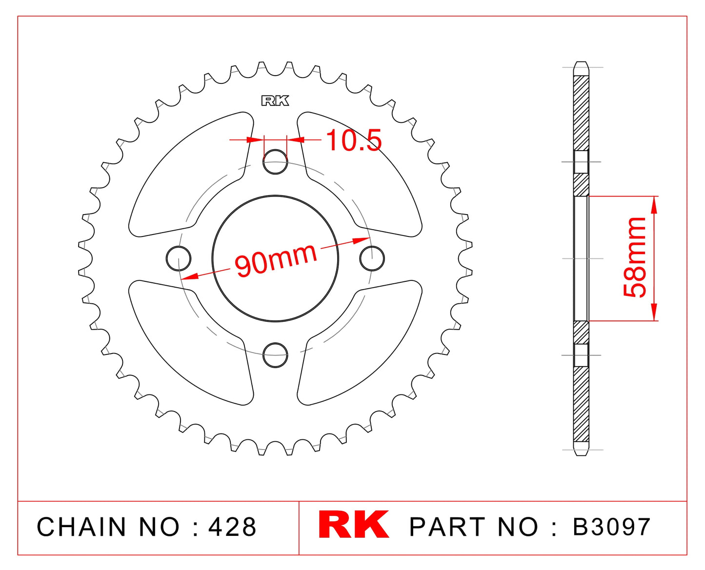 Sprocket Rear RK-B3097-45 JTR1221 Afam 10236