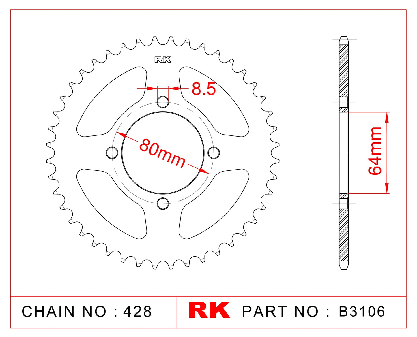 Sprocket Rear RK-B3106-38 JTR838 Afam 12200