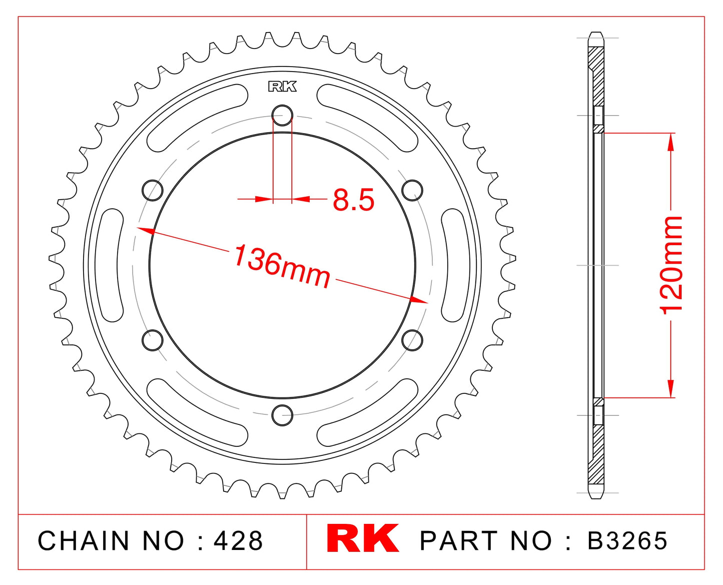 Sprocket Rear RK-B3265-50 JTR1847 Afam 12313