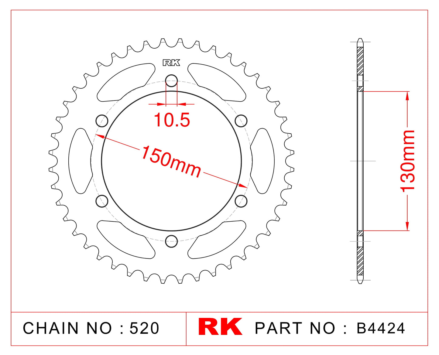 Sprocket Rear RK-B4424-42 JTR245/3 or JTR305 Afam 10501 10.5mm mount holes