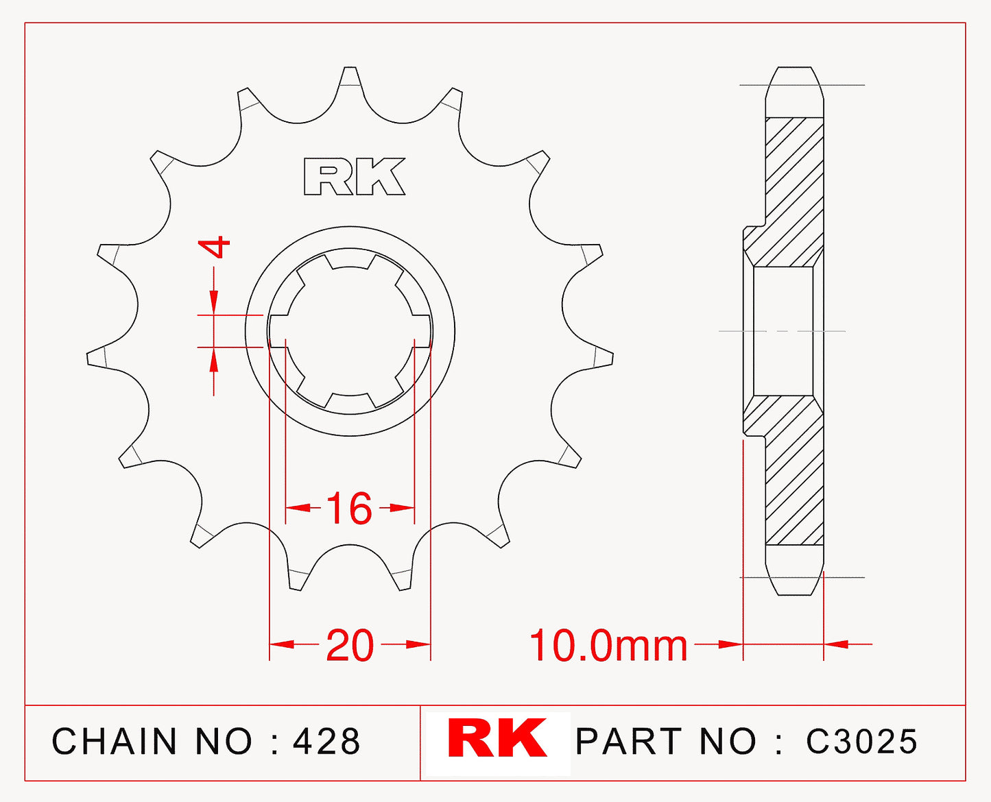 Sprocket Front RK-C3025-14 JTF410 Afam 22205
