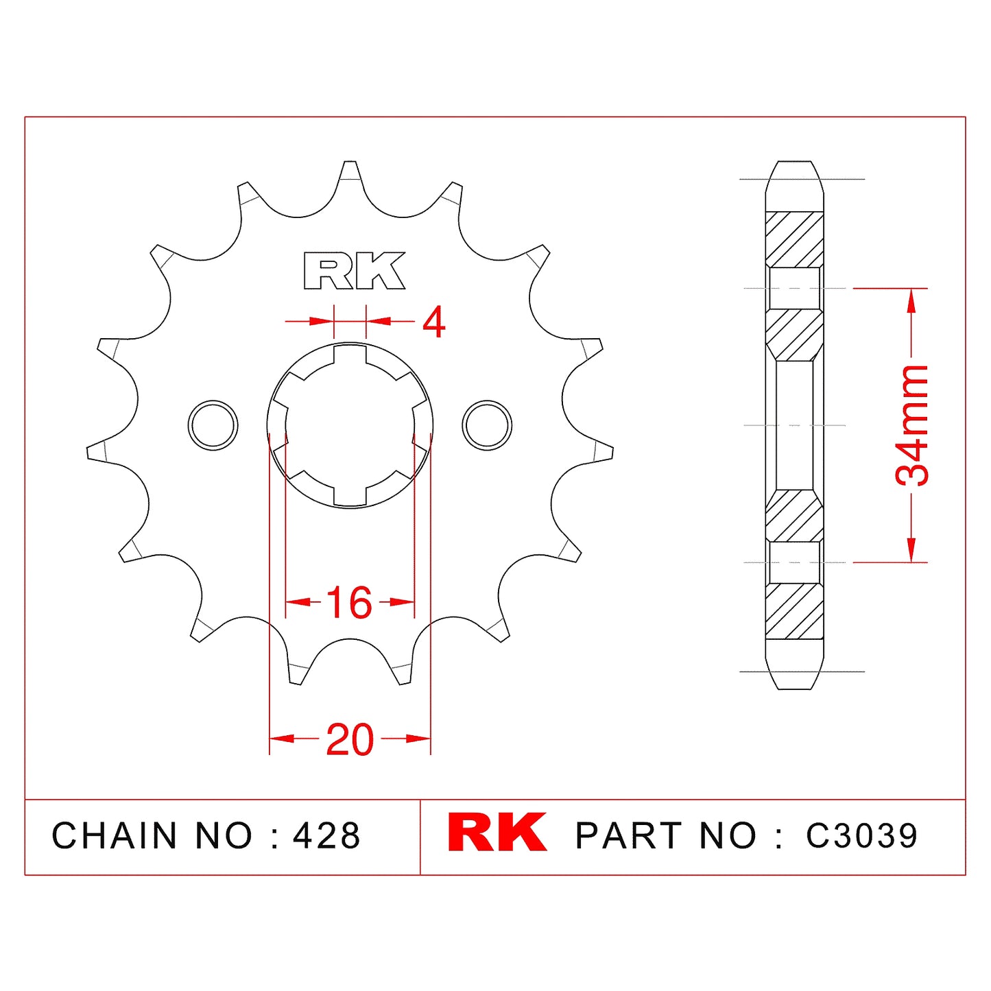 Sprocket Front RK-C3039-16 JTF1263 Afam 21200