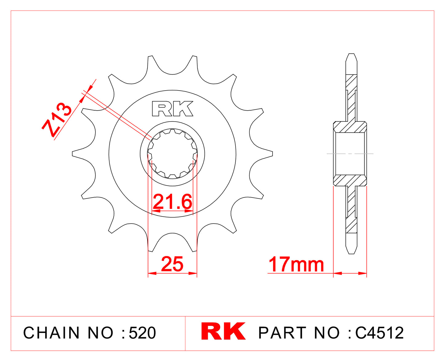 Sprocket Front RK C4512-15 JTF1299 JTF1381 AFAM 20407
