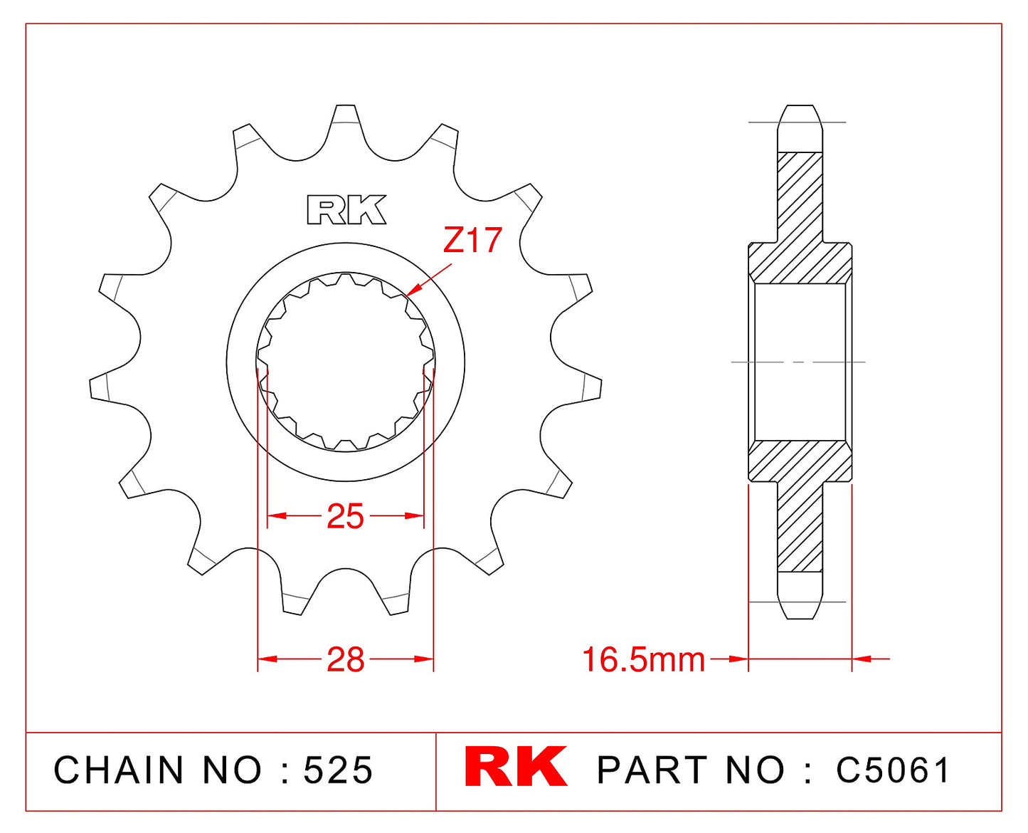 Sprocket Front RK-C5061-16 JTF1904 Afam 61800