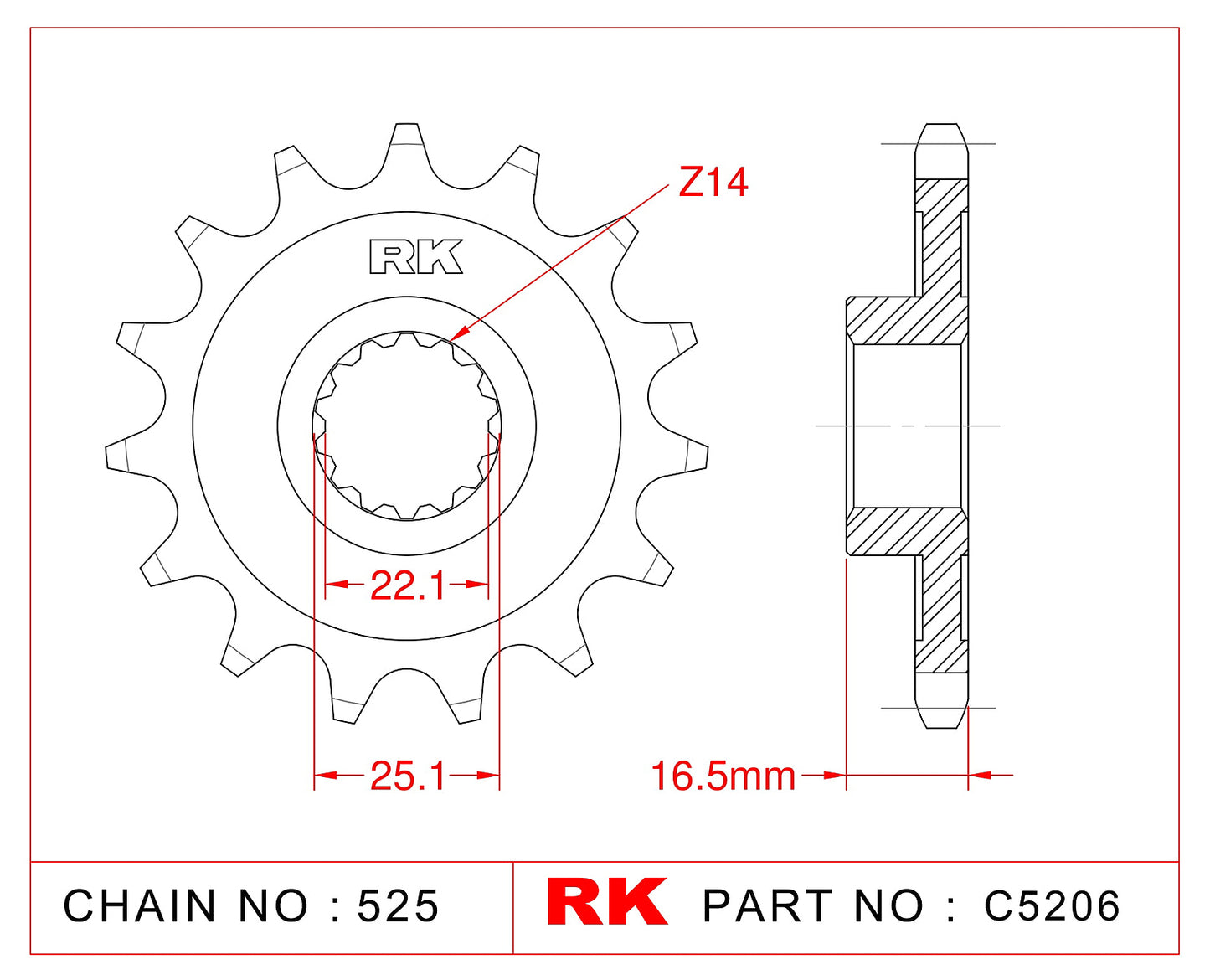 Sprocket Front RK-C5206-14 JTF741 Afam 52613