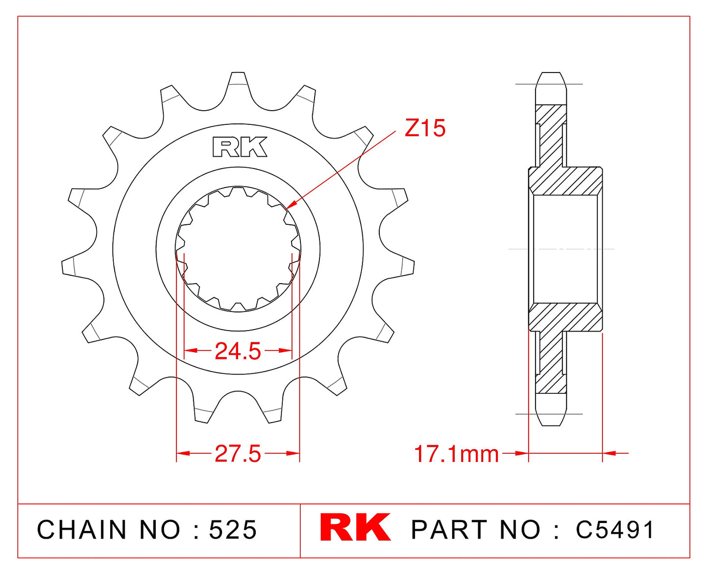 Sprocket Front RK-C5491-15 JTF749 Afam 52901 525 pitch