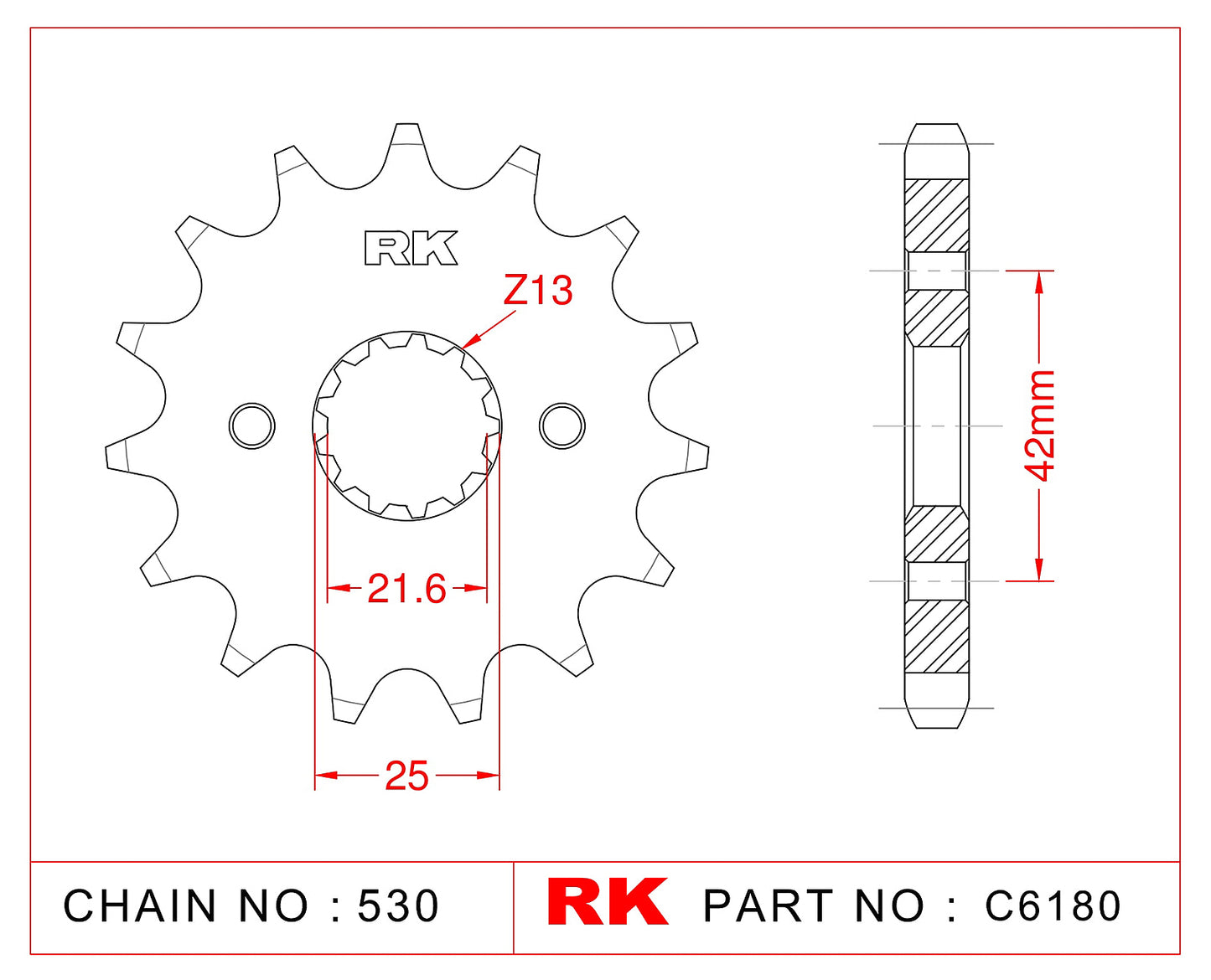 Sprocket Front RK-C6180-18 JTF 513-18 Afam 24500 (JTF566) 530 pitch