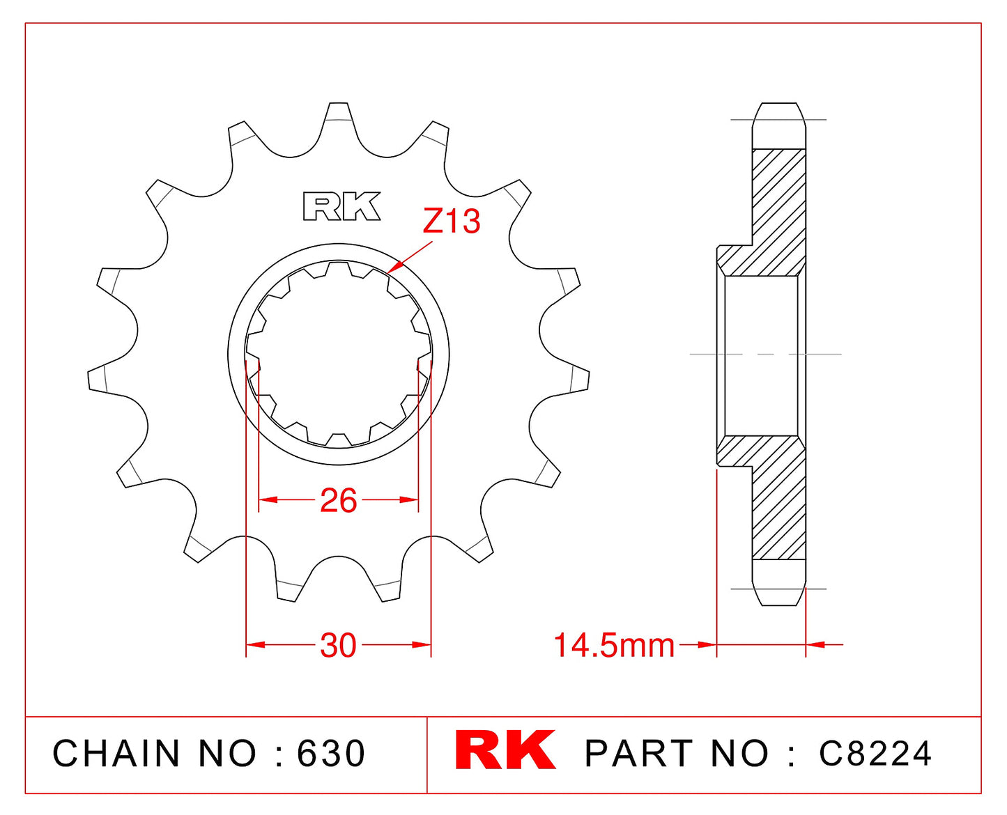 Sprocket Front RK-C8224-14 JTF335 Afam 20800 - Special Order