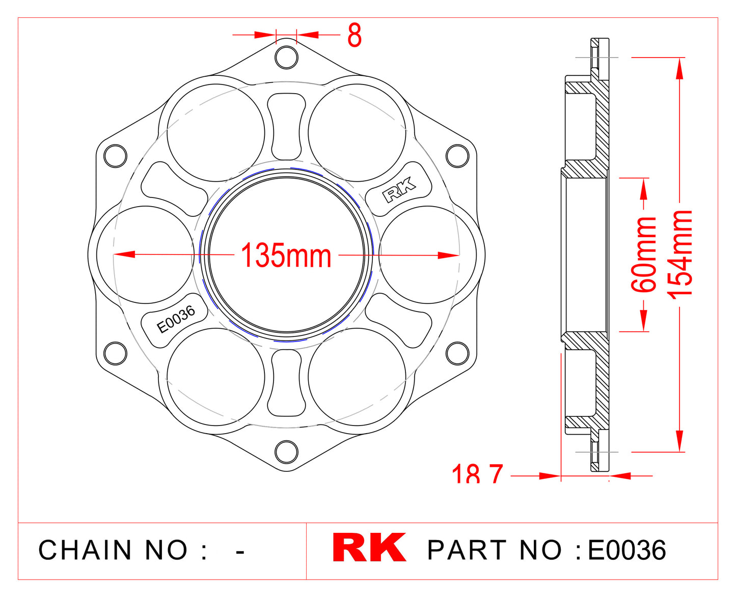 RK E0036 Quick-change sprocket mounting adaptor for Ducati Afam PCD3 B6638 JTA760B B5638 A4512