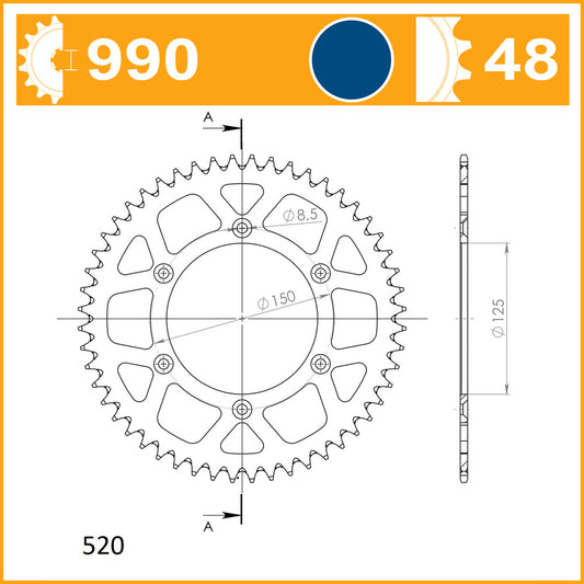 SuperSprox Rear Alloy RAL-990 48-Blue KTM125