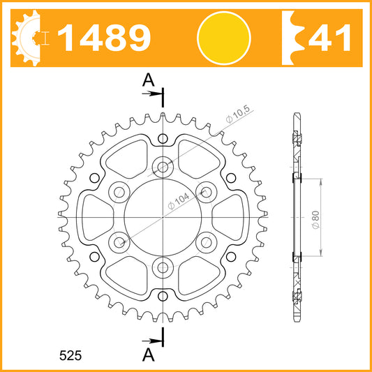 SuperSprox Rear Stealth RST-1489-41-GLD For 525 CHAIN