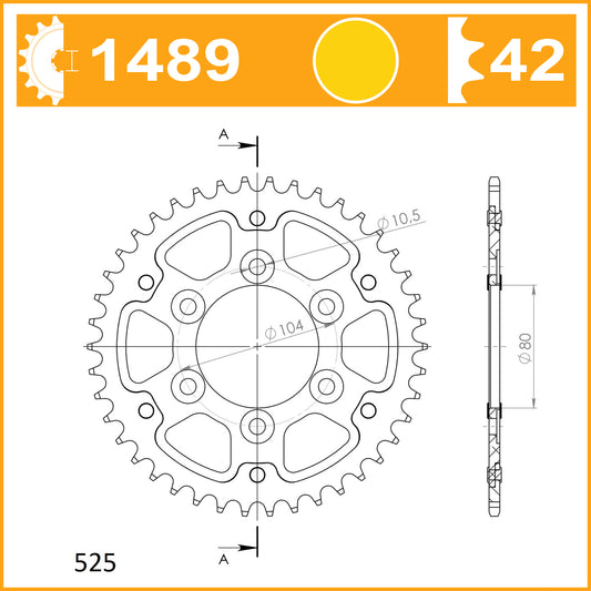 SuperSprox Rear Stealth RST-1489-42-GLD For 525 CHAIN