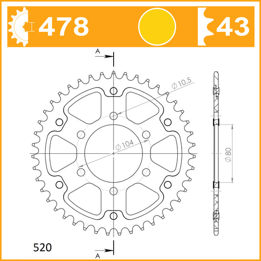SuperSprox Rear Stealth RST-478-43 Gold Sprocket