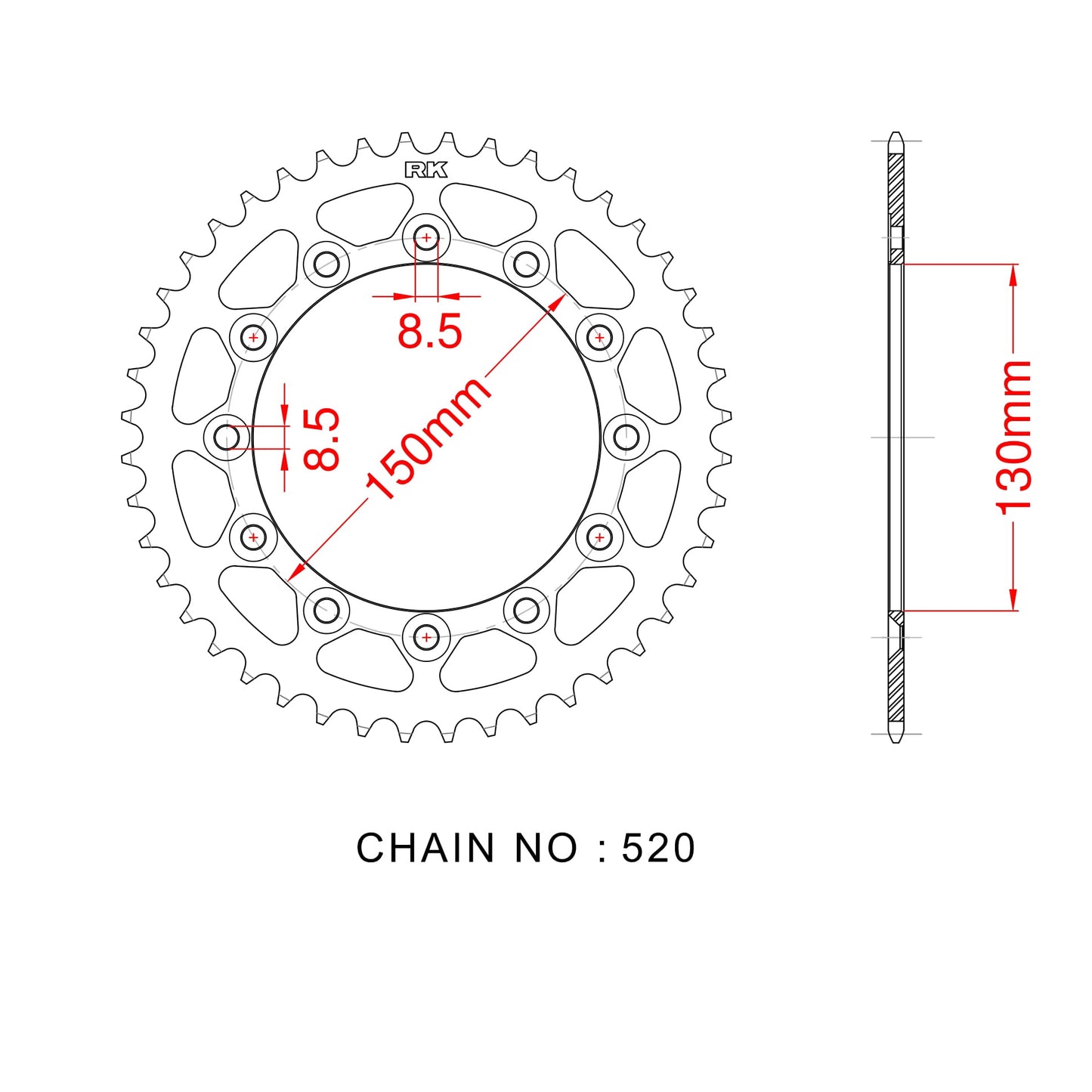 Sprocket Rear RK-B4406-39 JTR245/2 8.5mm mount holes