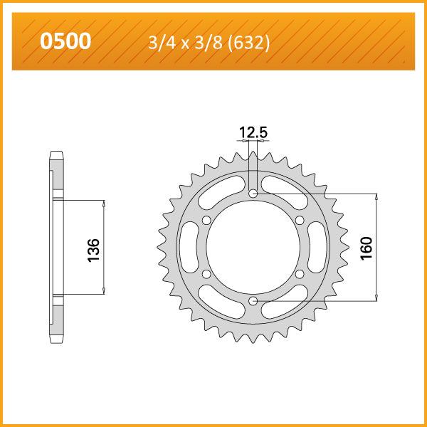 Sprocket Rear JTR 500-40 632 pitch - Special Order