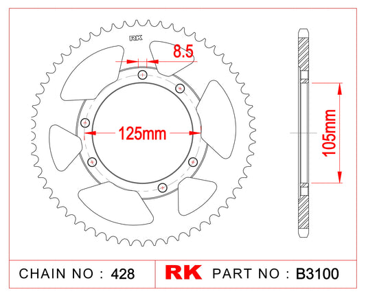 Sprocket Rear RK B3100-62 Supersprox 1134-62 JTR1135 428 pitch
