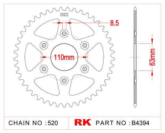 Sprocket Rear RK B4394-45BK0 -45 JTR890 Afam 71202