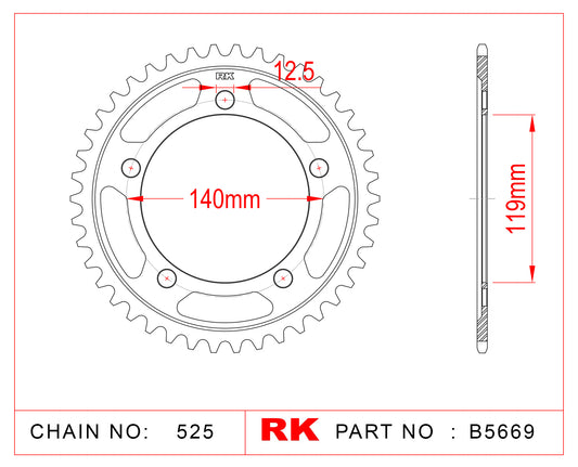 Sprocket Rear RK B5669-45 JTR 10-45