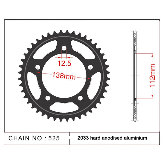 Sprocket Rear CHT2033 ED 7075-T6 Alloy RK-B5005-42 JTR1304 AFAM 10613 - Special Order