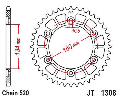 JT Twinstar Steel/Alu Gold Sprocket JTX1308.43GLD