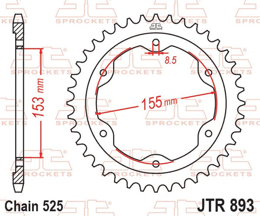 JT Rear Sprocket JTR893.38ZBK - Black Zinc