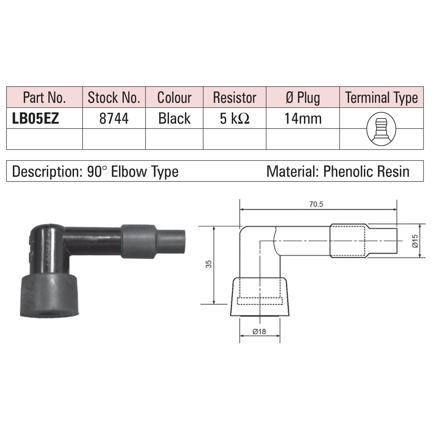 NGK Spark Plug Cap LB05EZ (8744) - Black