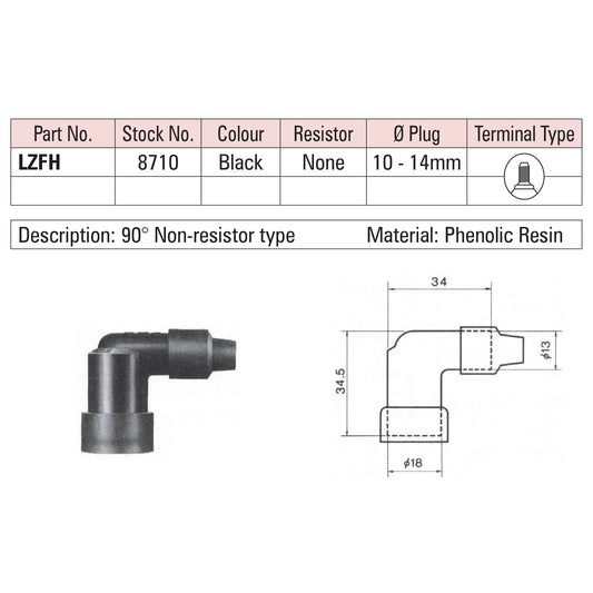 NGK Spark Plug Cap LZFH (8710) - Black