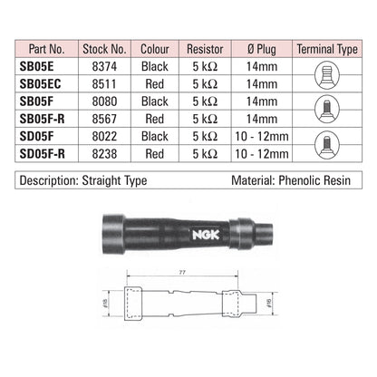 NGK Spark Plug Cap SB05F (8080) - Black