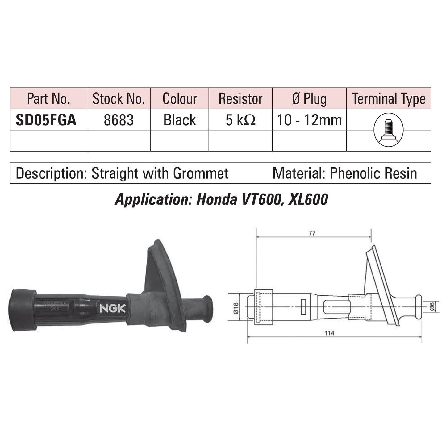 NGK Spark Plug Cap SD05FGA (8683) - Black