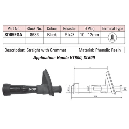 NGK Spark Plug Cap SD05FGA (8683) - Black
