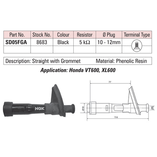 NGK Spark Plug Cap SD05FGA (8683) - Black
