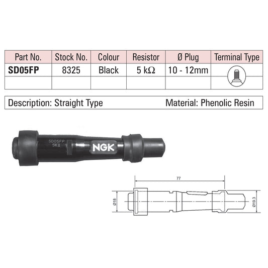 NGK Spark Plug Cap SD05FP (8325) - Black