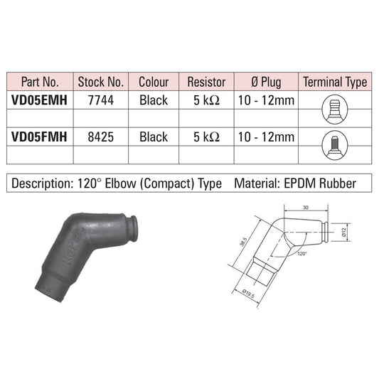 NGK Spark Plug Cap VD05EMH (7744) - Black