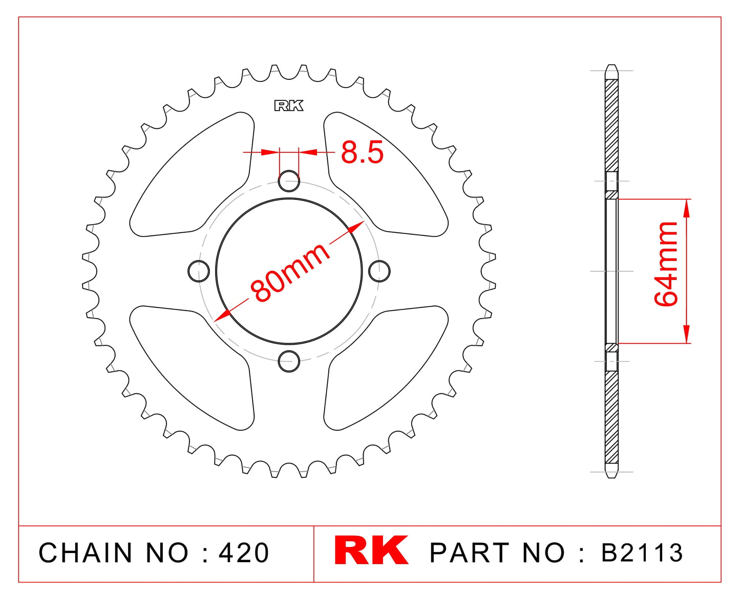 Sprocket Rear RK-B2113-48 JTR 834-48 Afam 12101