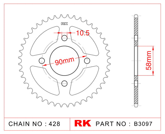 Sprocket Rear RK-B3097-44 JTR1221 Afam 10236
