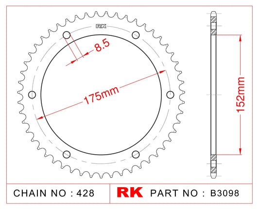 Sprocket Rear RK-B3098-55 JTR839 Afam 12207
