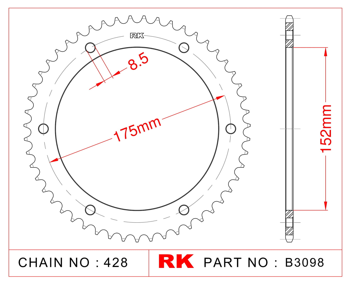 Sprocket Rear RK-B3098-57 JTR839 Afam 12207