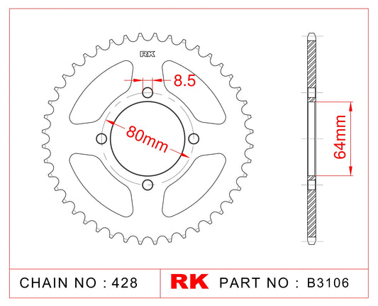 Sprocket Rear RK-B3106-45 JTR838 Afam 12200