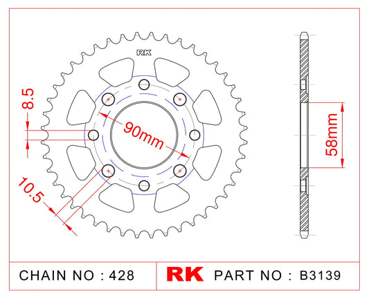 Sprocket Rear RK-B3139-43 JTR269 Afam 10201