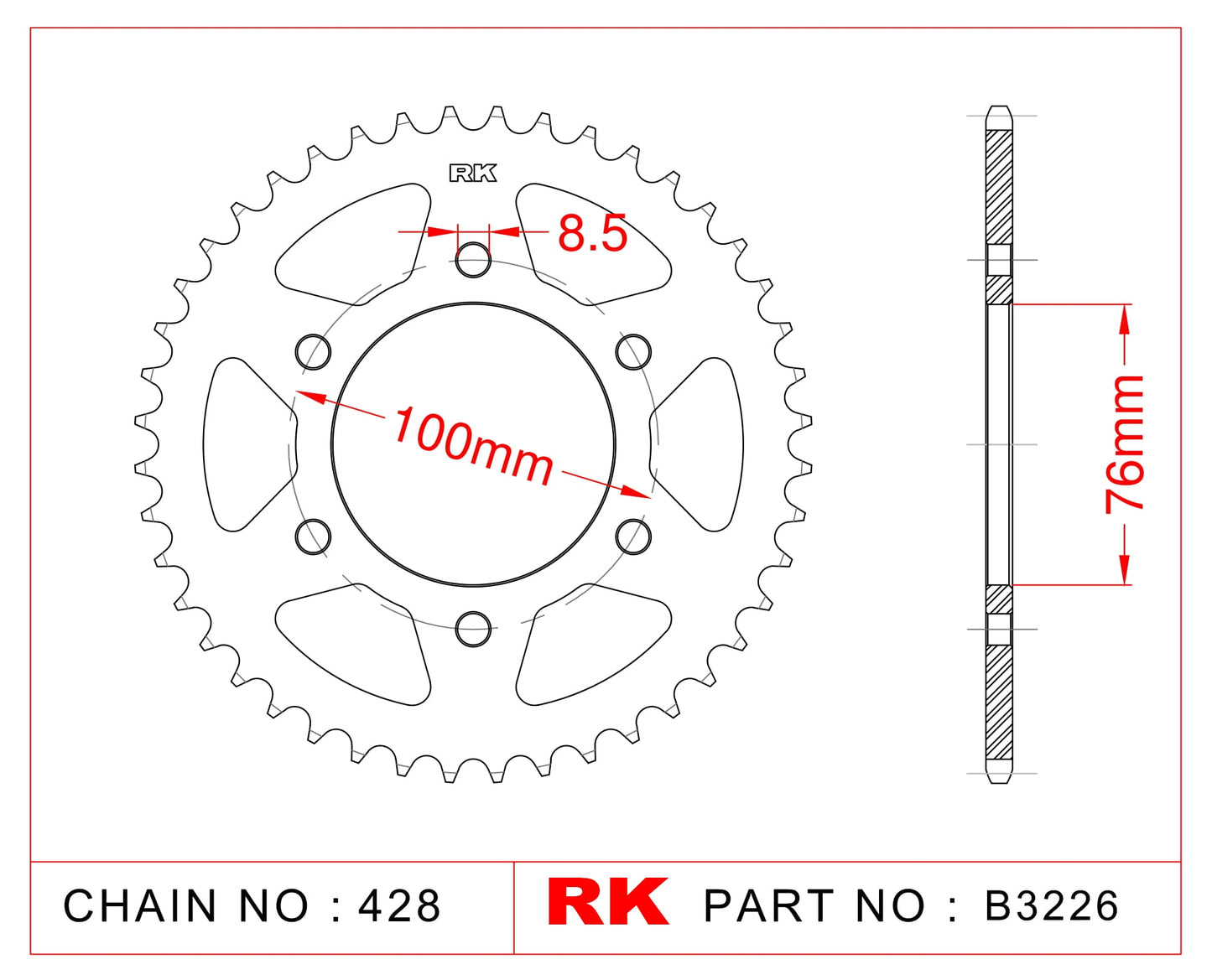 Sprocket Rear RK-B3226-52 JTR1844 Afam 12227