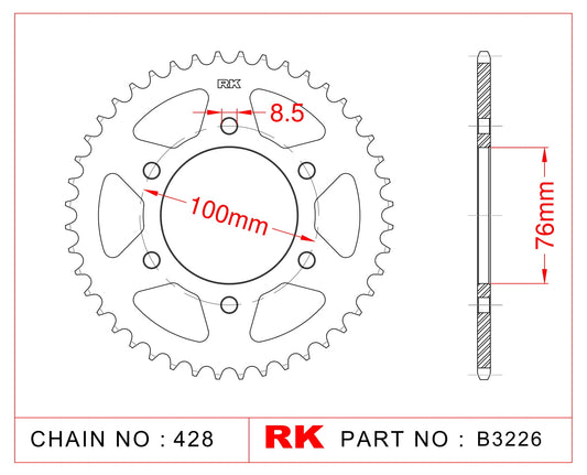 Sprocket Rear RK-B3226-52 JTR1844 Afam 12227