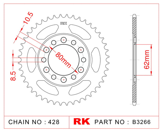 Sprocket Rear RK-B3266-45 (AFAM-12208 JTR 1842) 10.5 / 8.5mm holes