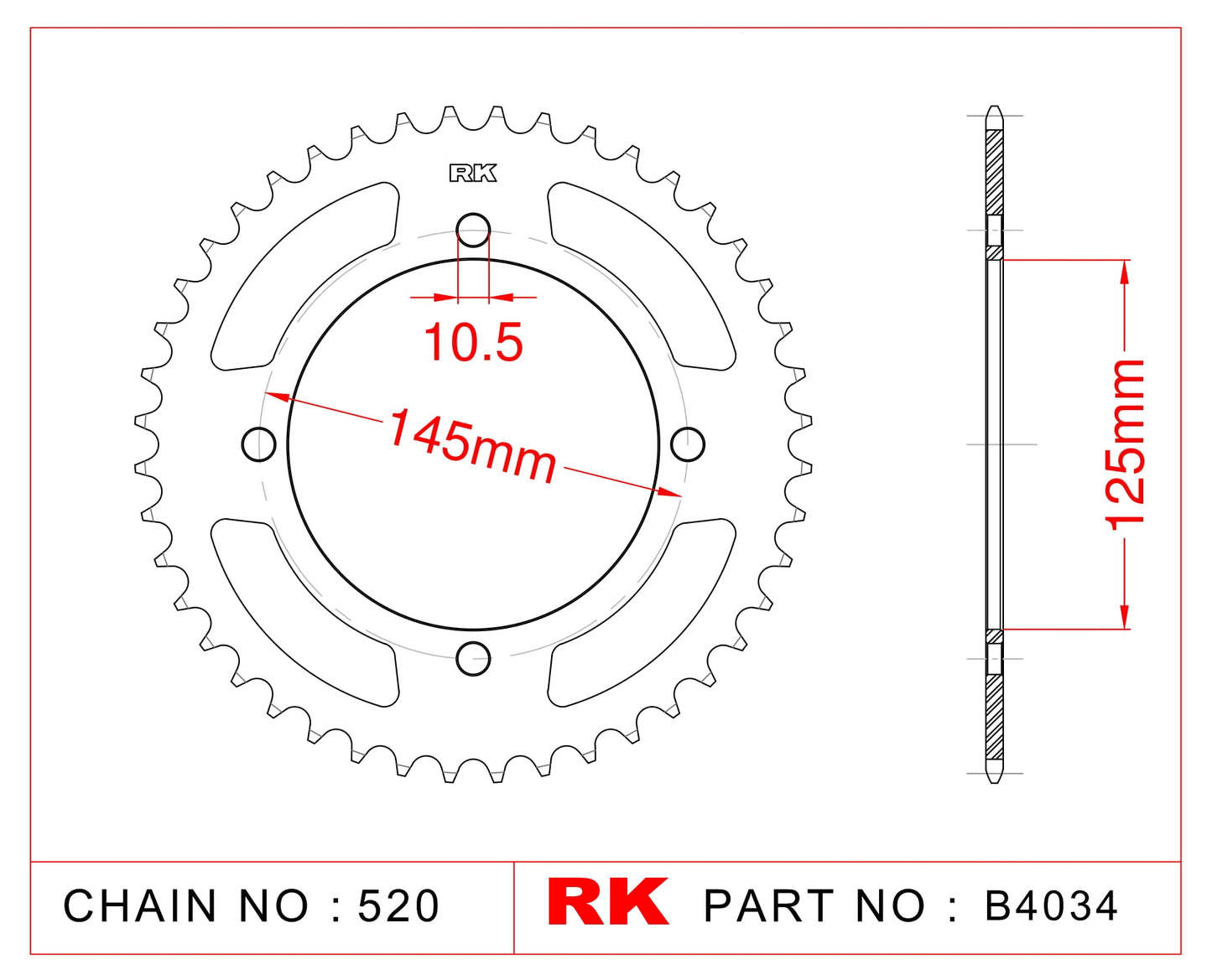 Sprocket Rear RK-B4034-45 JTR857 Afam 12505