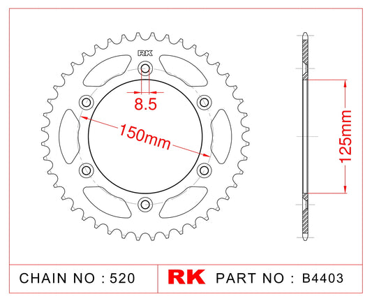 Sprocket Rear RK-B4403-42 JTR 897-42 Afam 71304